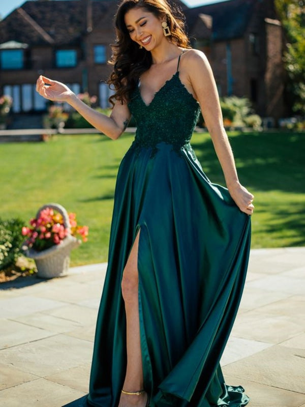 Long Formal Dress Robe De Soiree Elegant Green Satin Evening Dresse – TANYA  BRIDAL
